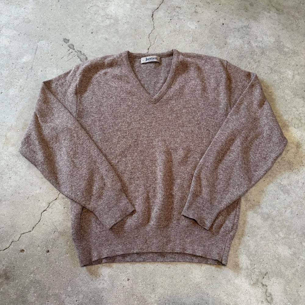 Jantzen Sweater Men L Brown V-Neck Made in USA Vintage Knit Pullover